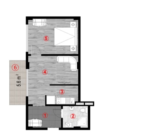 1-комнатная квартира, 48.5 м², 6 этаж в ЖК "Green Cape"