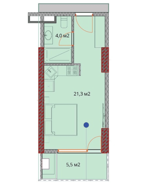 studio, 31.1 m², 17 floor, OKTO Art House in Batumi