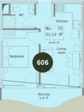 1-bedroom apartment, 35.57 m², 6 floor in "Mardi Hills"