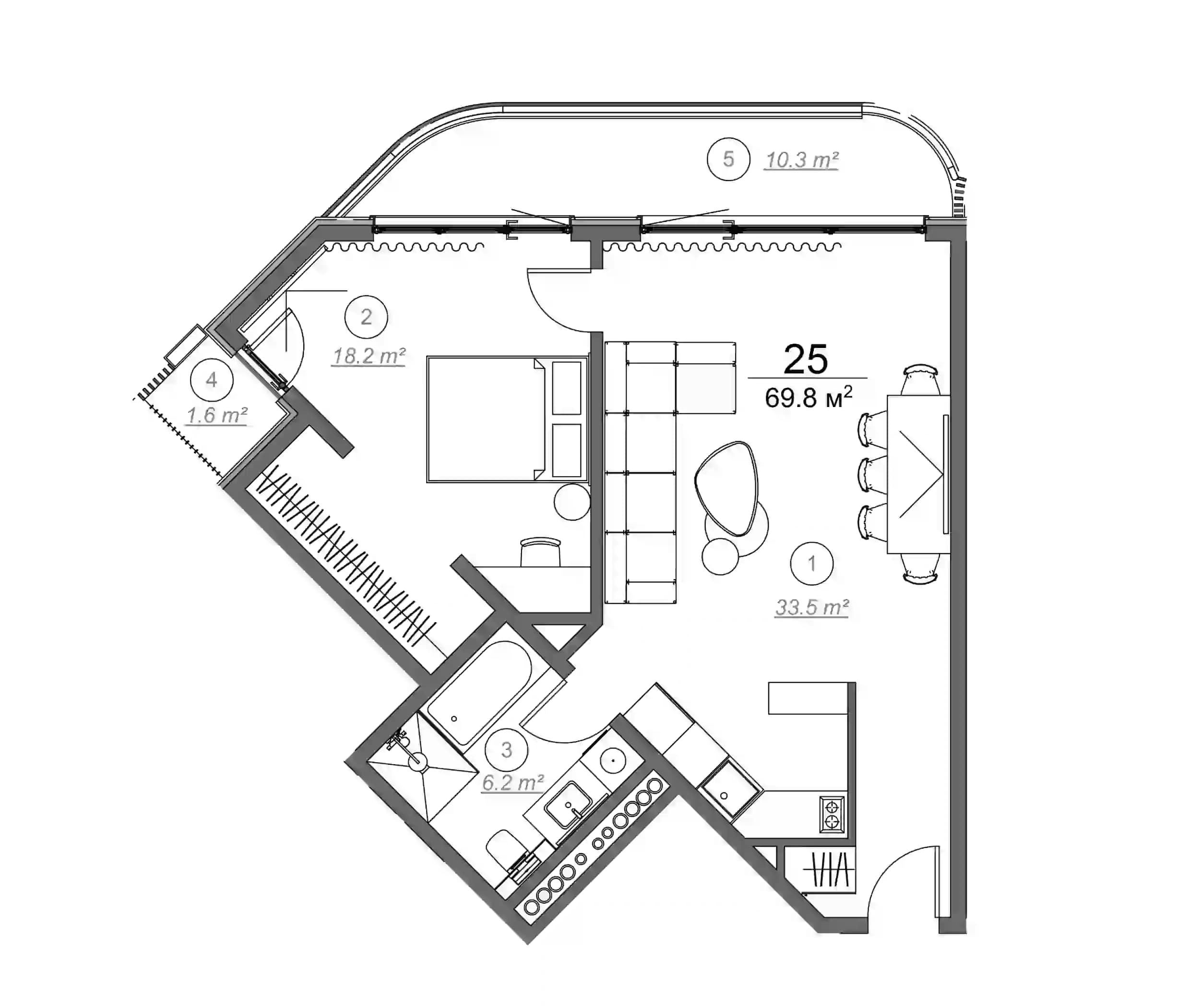 1-bedroom apartment, 69.8 m², 4 floor in "Royal Residence Botanico"