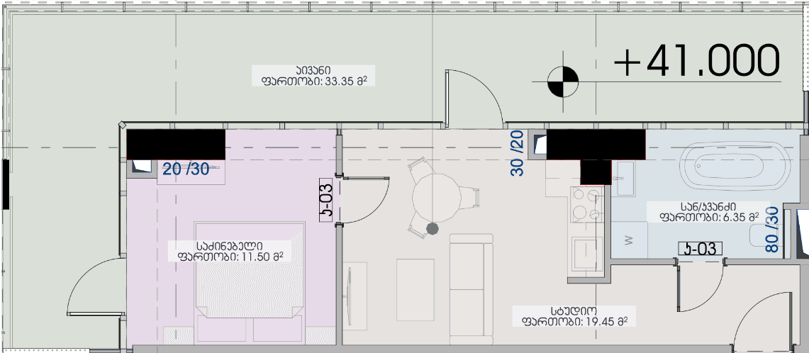 1-bedroom apartment, 70.65 m², 18 floor, Geuz Towers in Batumi