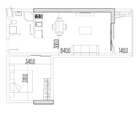 2-bedroom apartment, 40 m², 5 floor in "Intourist Residence"