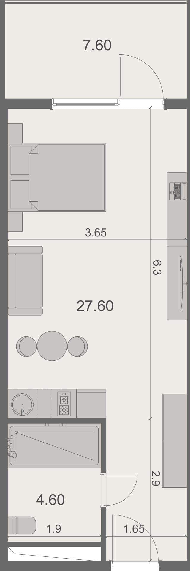 Студия, 40.1 м², 12 этаж в ЖК "Stay & Rent"