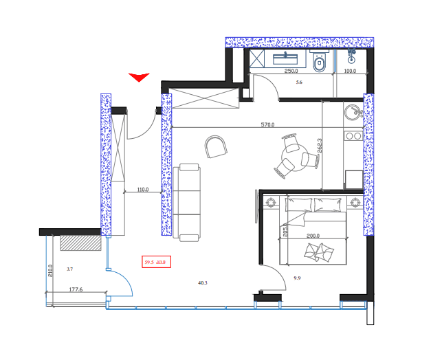 1-комнатная квартира, 59.5 м², 3 этаж в ЖК "Marina Club"