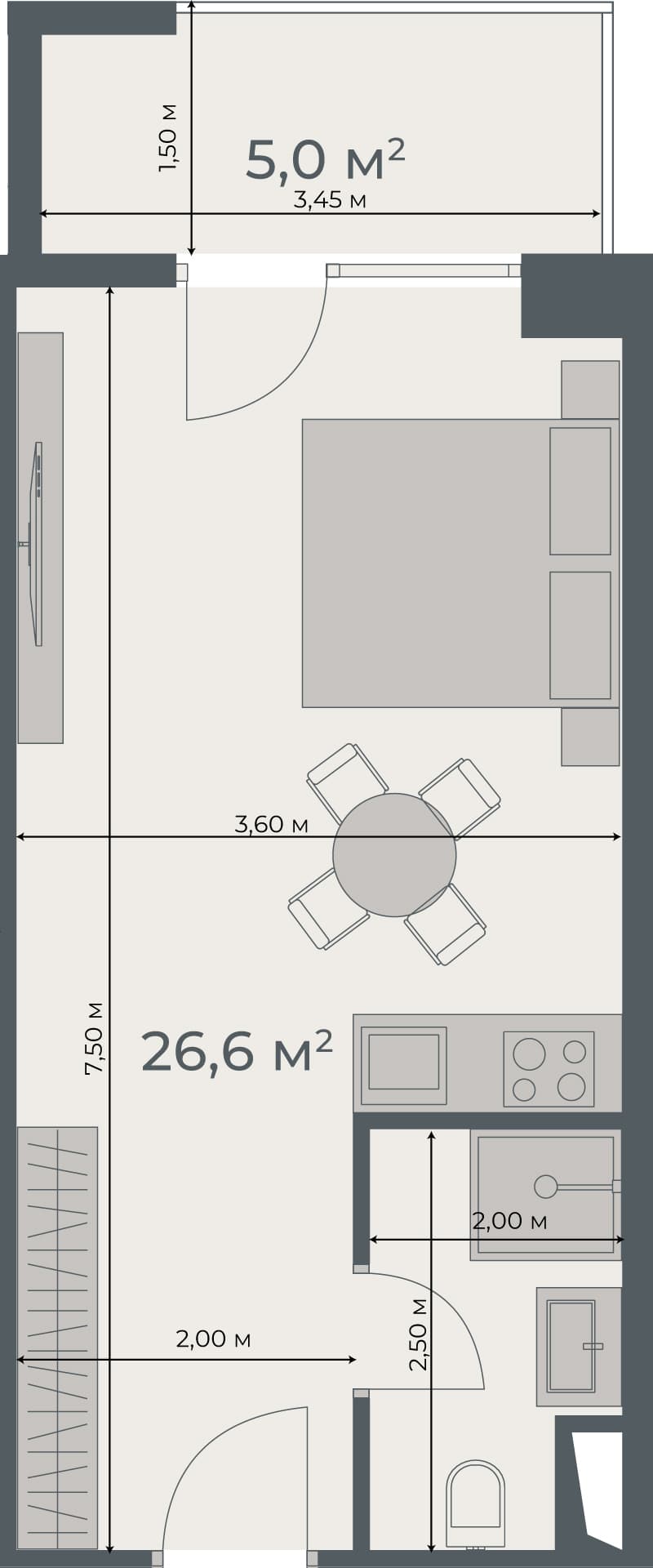 studio, 31.6 m², 27 floor, One in Batumi