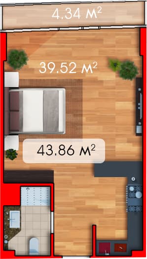 Студия, 43.87 м², 11 этаж в ЖК "Batumi View"