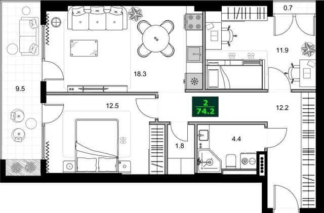 3-комнатная квартира, 74.2 м², 6 этаж в ЖК "SUMMER 365"