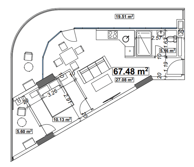 1-комнатная квартира, 67.48 м², 15 этаж в ЖК "Optima Residence"