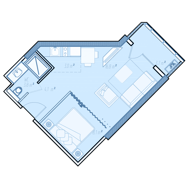 1-bedroom apartment, 40.9 m², 34 floor in "BlueSky Tower"