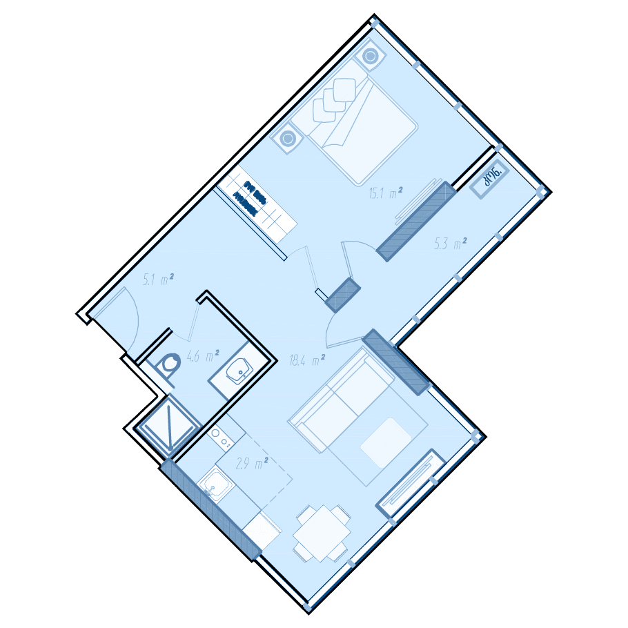 1-комнатная квартира, 53.6 м², 36 этаж в ЖК "BlueSky Tower"