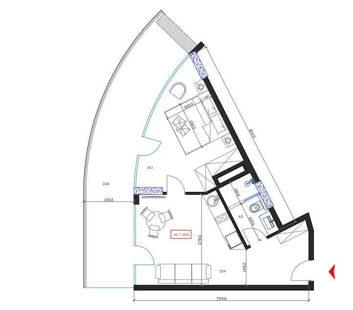 1-комнатная квартира, 69.7 м², 15 этаж в ЖК "Marina Club"