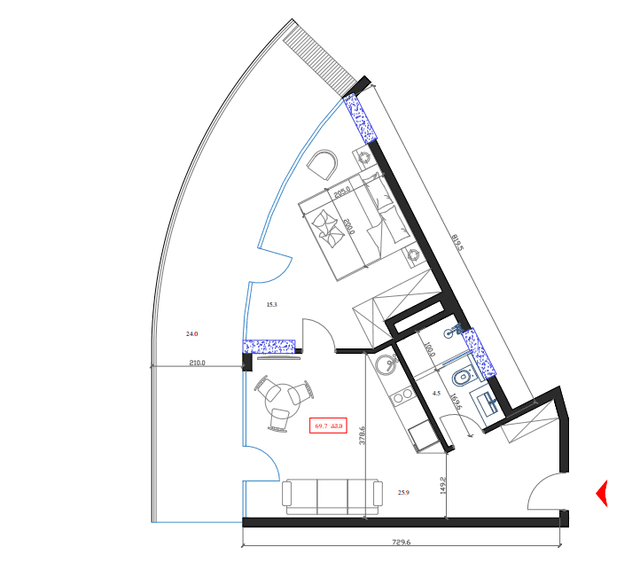 1-комнатная квартира, 69.7 м², 15 этаж в ЖК "Marina Club"