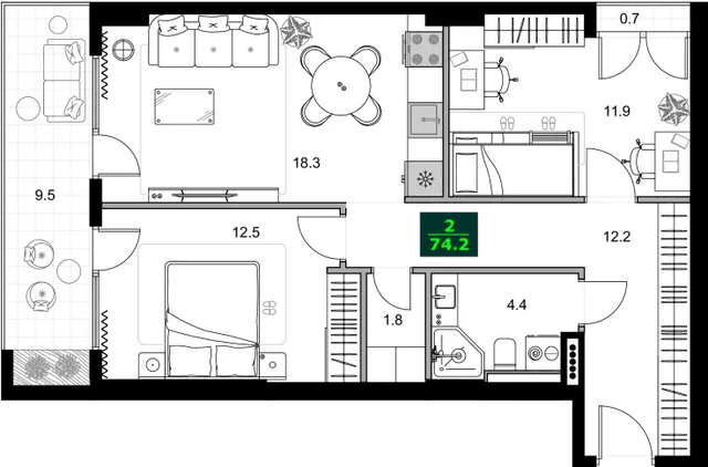 3-комнатная квартира, 74.2 м², 12 этаж в ЖК "SUMMER 365"
