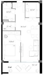 1-комнатная квартира, 72 м², 5 этаж в ЖК "Salibauri Hills"
