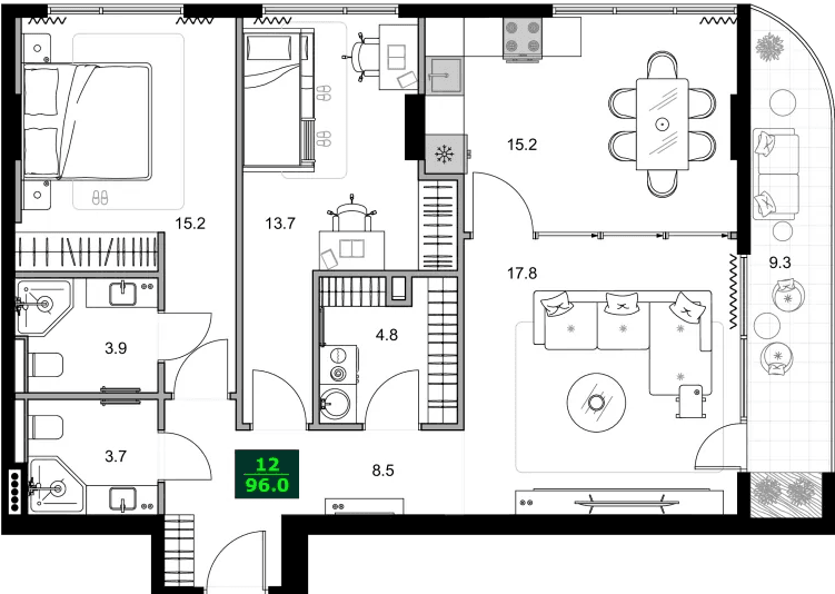 3-bedroom apartment, 96 m², 5 floor, SUMMER 365 in Batumi
