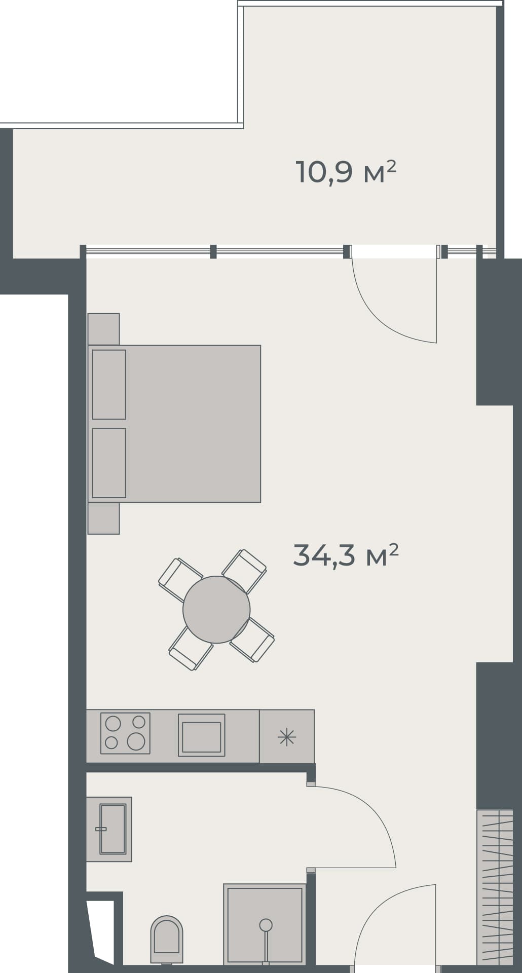 studio, 45.2 m², 28 floor, One in Batumi