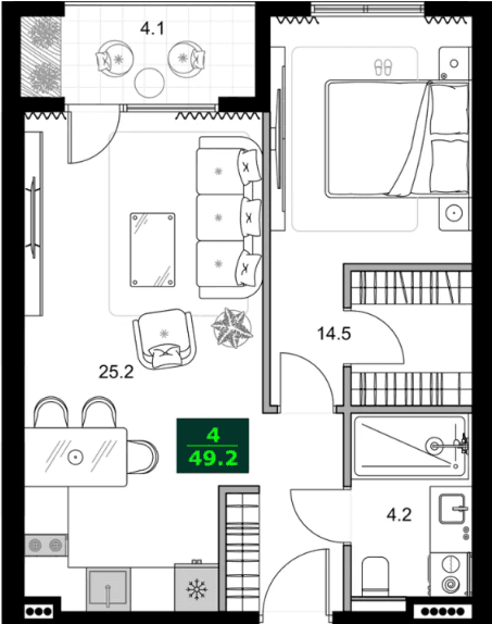 2-bedroom apartment, 49.2 m², 2 floor in "SUMMER 365"