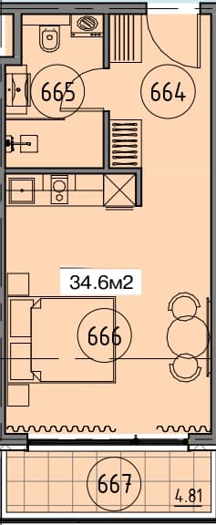studio, 34.6 m², 6 floor in "Grand Botanico Residence"