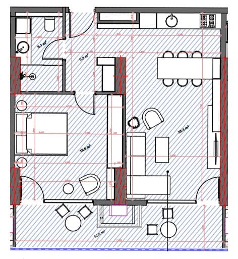 1-bedroom apartment, 68.3 m², 6 floor, Tekto Location in Batumi