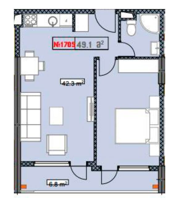 2-комнатная квартира, 49.1 м², 18 этаж в ЖК "New Boulevard Residence"