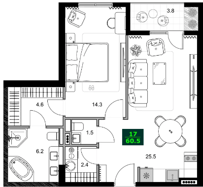 2-bedroom apartment, 60.5 m², 5 floor, SUMMER 365 in Batumi