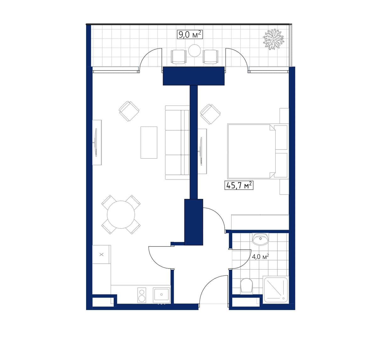1-bedroom apartment, 54.7 m², 38 floor, Calligraphy Towers in Batumi