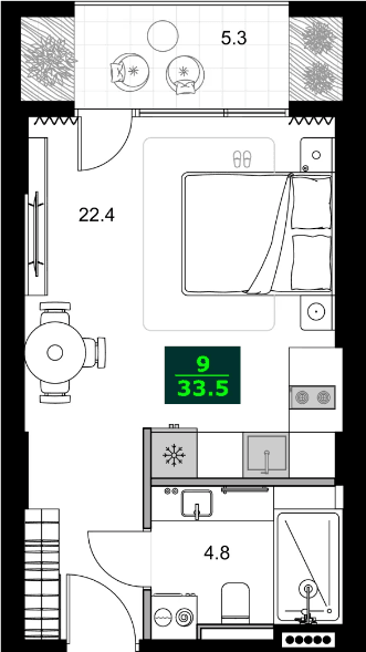 1-комнатная квартира, 33.5 м², 6 этаж в ЖК "SUMMER 365"