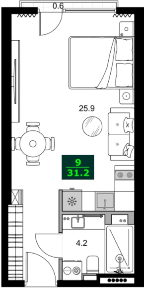 1-комнатная квартира, 31.2 м², 4 этаж в ЖК "SUMMER 365"