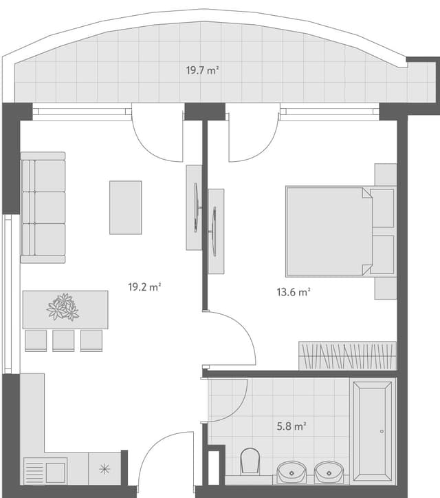 2-bedroom apartment, 49.3 m², 1 floor in "Wyndham Grand Family Club"