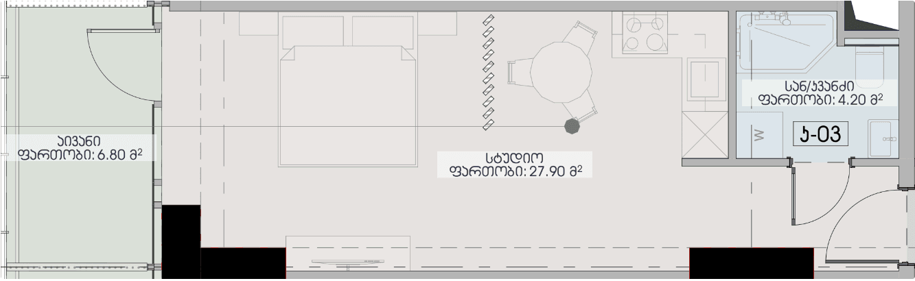 studio, 38.9 m², 26 floor in "Geuz Towers"