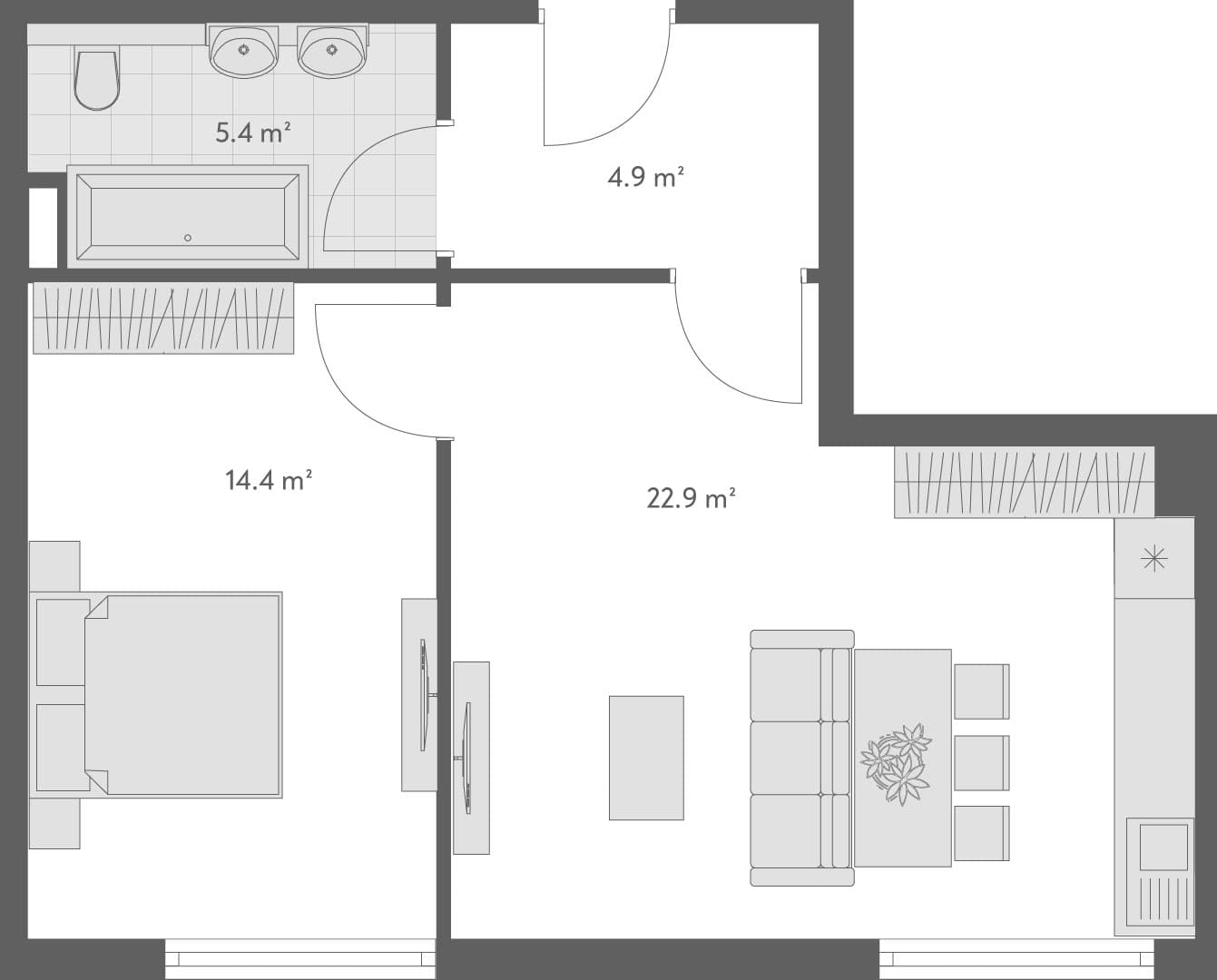 2-комнатная квартира, 49.1 м², 1 этаж в ЖК "Wyndham Grand Family Club"