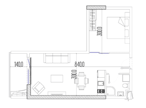 2-bedroom apartment, 40 m², 10 floor in "Intourist Residence"