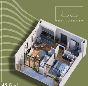 1-bedroom apartment, 43.5 m², 4 floor in "OG Residence"