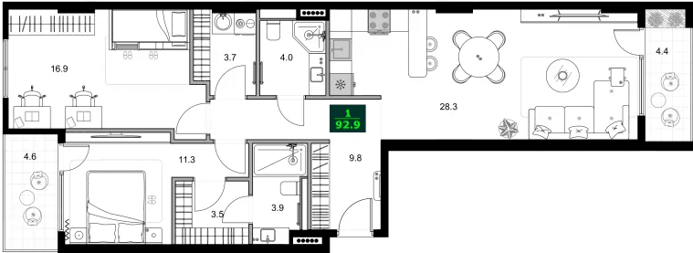 3-bedroom apartment, 92.9 m², 5 floor in "SUMMER 365"