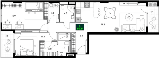 3-bedroom apartment, 92.9 m², 5 floor in "SUMMER 365"