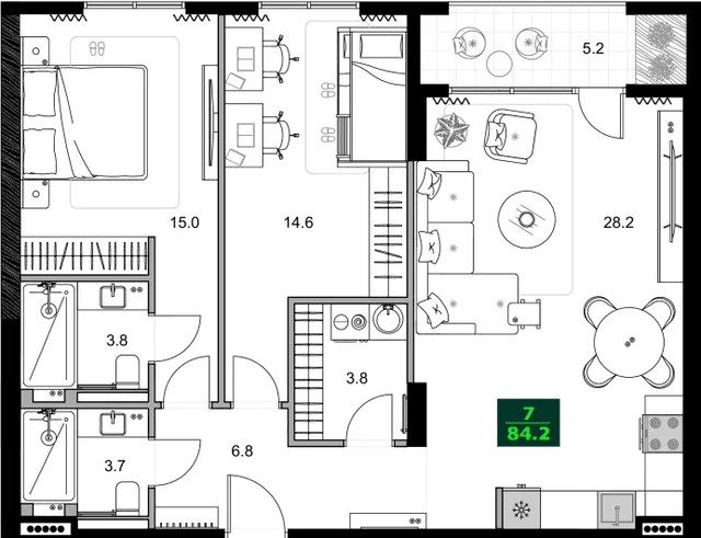 3-комнатная квартира, 84.2 м², 6 этаж в ЖК "SUMMER 365"
