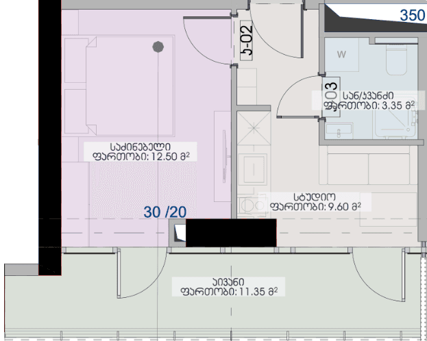 1-комнатная квартира, 36.8 м², 27 этаж в ЖК "Geuz Towers"