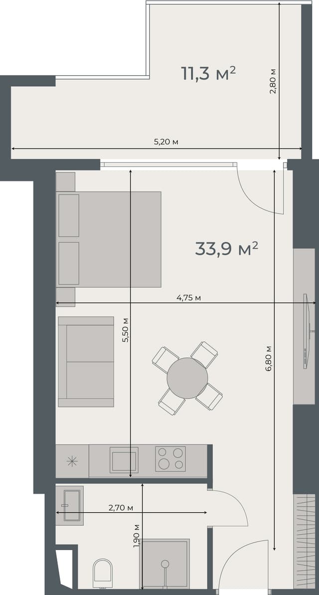 Студия, 45.2 м², 26 этаж в ЖК "One"