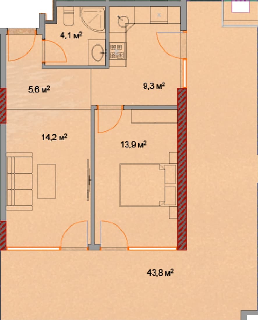 1-bedroom apartment, 93.2 m², 8 floor, Horizon Grand Residence in Batumi