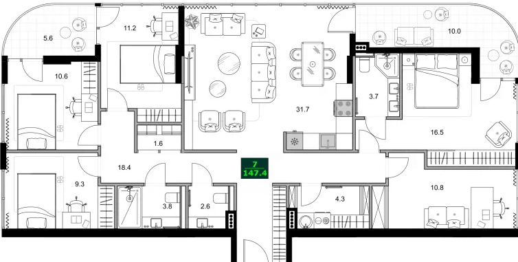 4-bedroom apartment, 147.4 m², 2 floor, SUMMER 365 in Batumi