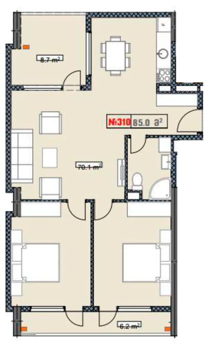 3-комнатная квартира, 85 м², 16 этаж в ЖК "New Boulevard Residence"