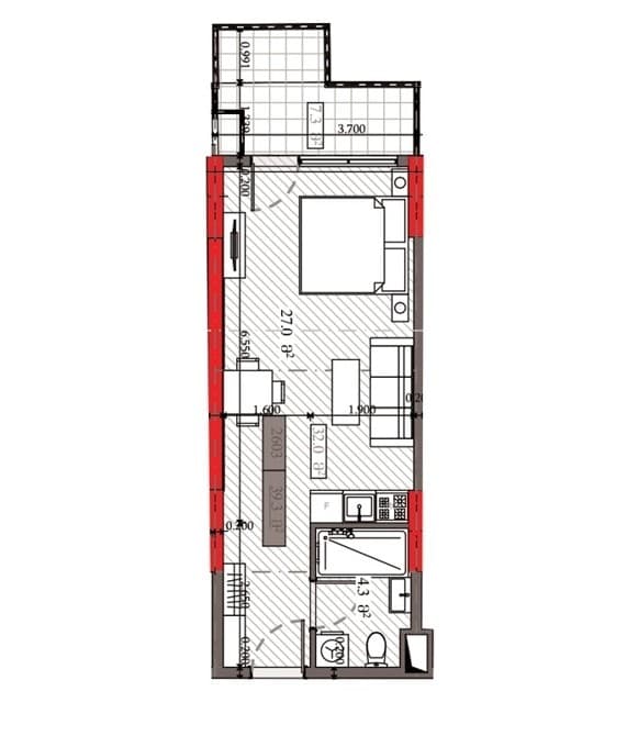studio, 39.3 m², 26 floor in "Solis Residence"