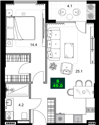 2-комнатная квартира, 49 м², 8 этаж в ЖК "SUMMER 365"