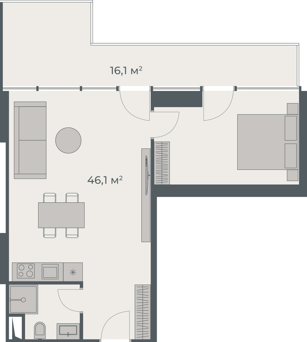 1-bedroom apartment, 62.2 m², 28 floor, One in Batumi