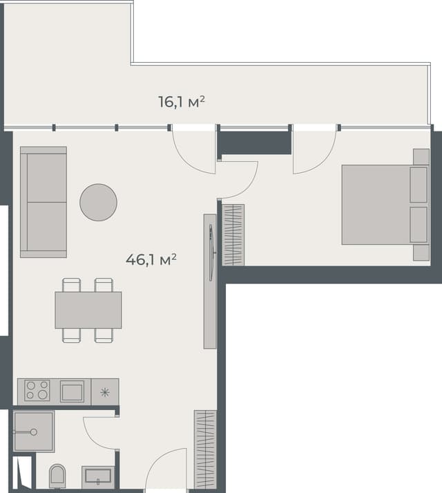 1-комнатная квартира, 62.2 м², 28 этаж в ЖК "One"