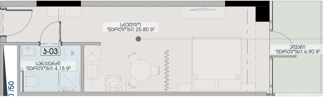 studio, 36.85 m², 38 floor in "Geuz Towers"