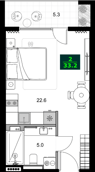 1-bedroom apartment, 33.2 m², 7 floor, SUMMER 365 in Batumi