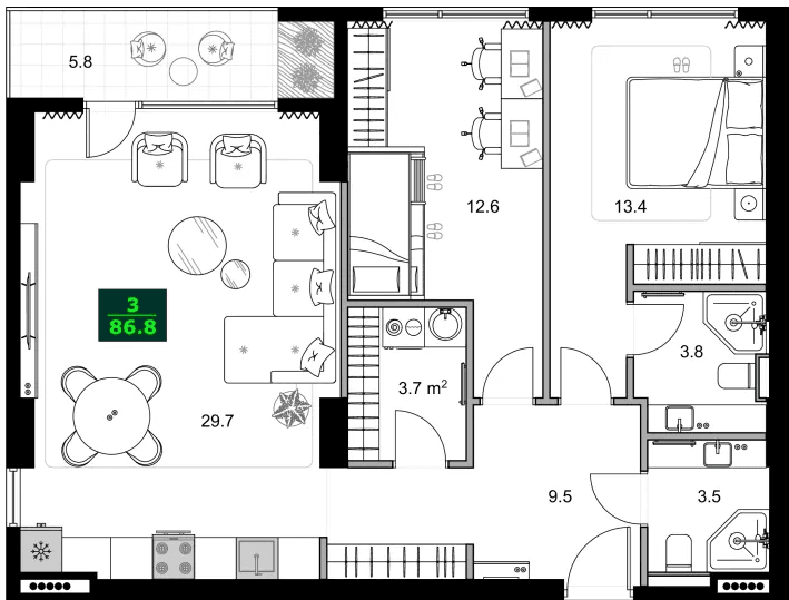 3-bedroom apartment, 86.8 m², 7 floor in "SUMMER 365"