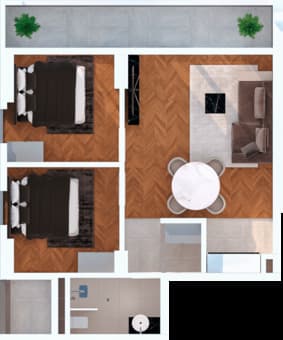 2-bedroom apartment, 70.3 m², 20 floor in "Portline by Gumbati"