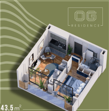 1-комнатная квартира, 43.5 м², 9 этаж в ЖК "OG Residence"